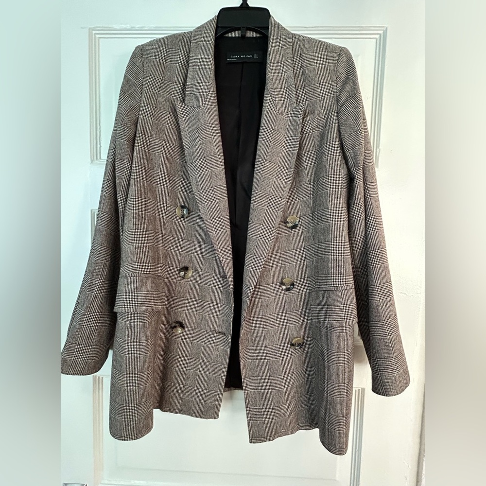Zara brown plaid boyfriend blazer